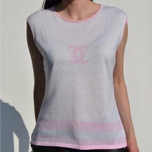 Chanel Circa 2000 White & Pink Knit Top